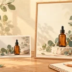 同じボトルと植物のイメージを横長と縦長に構成し直す制作のイラスト